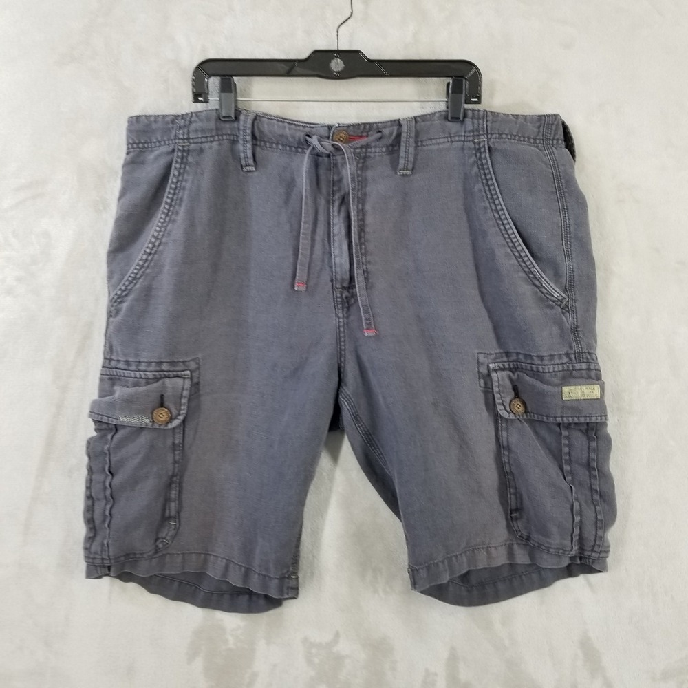 True Religion Cargo Shorts Men 43 (Actual) Gray 100% Linen Relaxed Baggy Street